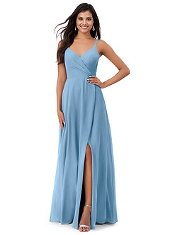 Azazie Lennon Bridesmaid Dresses Steel Blue A-Line Lace Chiffon Dress image1