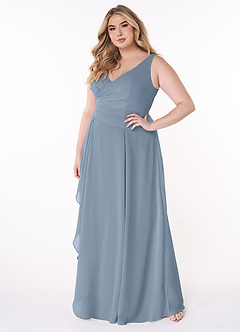 Azazie Kori Bridesmaid Dresses Dusty Blue A-Line Pleated Chiffon Dress image8