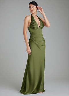 Azazie Torrance Bridesmaid Dresses Olive Mermaid Corset Stretch Satin Dress image6
