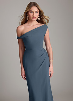 Azazie Emerson Bridesmaid Dresses Neptune Sheath Off the Shoulder Chiffon Dress image2