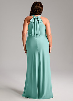 Azazie Doretta Bridesmaid Dresses Aqua Mermaid Pleated Stretch Satin Dress image10