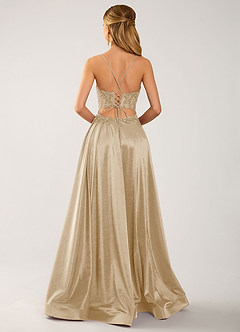 Isoldemark Champagne Beading Sequin Embroidery Satin Prom Dress image2