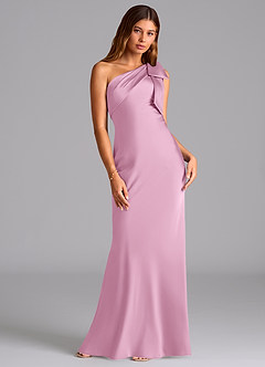 Azazie Yuanna Bridesmaid Dresses Candy Pink Mermaid One Shoulder Stretch Satin Dress image3