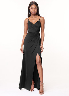 Black Azazie Maci Stretch Satin Dress Bridesmaid Dresses | Azazie