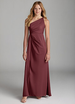 Azazie Mika Junior Robe Trapèze en Satin extensible Plissée Merlot image5