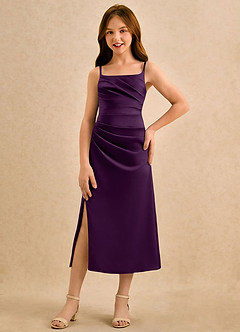 Azazie Canna Girls Formal Sukienki dla dziewczynek sypiących kwiaty Linia A Pofałdowany Satyna elastyczna Długość herbaty Sukienka image4