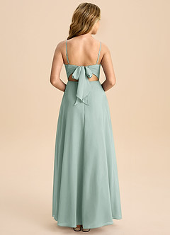 Azazie Shale Junior Agave A-Line Bow Chiffon Dress image2