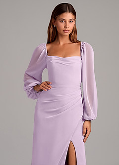 Azazie Brixley Bridesmaid Dresses Frosted Lilac Mermaid Long Sleeve Chiffon Dress image7