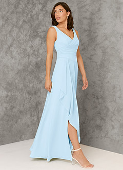 Azazie Kori Brautjungfernkleider A-Linie Plissee Chiffon Kleid Himmelblau image3