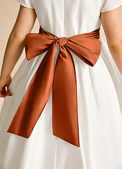 Azazie Deary Flower Girl Dresses Ivory Burnt Orange A-Line Bow Cotton Dress image8