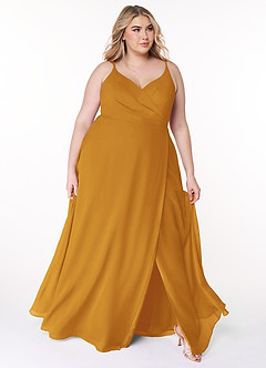 Azazie Lennon Bridesmaid Dresses Butterscotch A-Line Lace Chiffon Dress image9