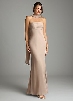 Azazie Saylor Vestidos de damas de honor Vestido de Gris Pardo de Gasa de Corte Sirena con Sin tirantes image1