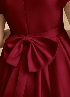 Azazie Pearl Flower Girl Dresses Burgundy Ball-Gown Pleated Matte Satin Dress image8