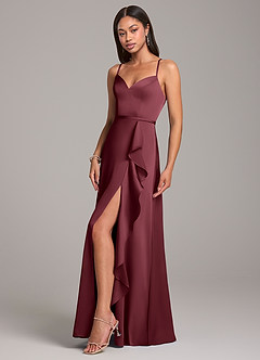 Azazie Naeem Bridesmaid Dresses Merlot A-Line Stretch Satin Dress image3