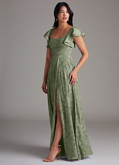 Azazie Bondi Bridesmaid Dresses Pistachio A-Line Side Slit Floral Burnout Dress image2