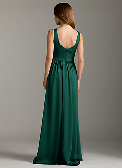 Azazie Keyla Bridesmaid Dresses Emerald A-Line Pleated Stretch Satin Dress image2