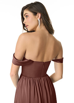 Azazie Morana Bridesmaid Dresses Espresso A-Line Off the Shoulder Stretch Satin Convertible Dress image7