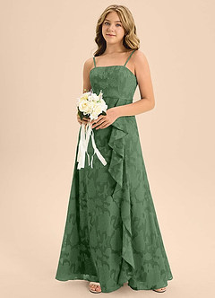 Azazie Kaylee Junior Eucalyptus A-Line with Belt Floral Burnout Dress image6