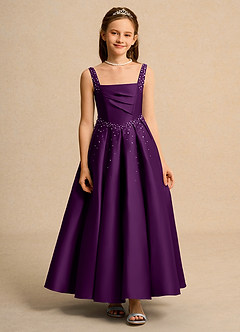 Azazie Mochi Girl vestidos de niña de las flores Vestido de Uva de Satin Mate de Princesa con Plisado image1