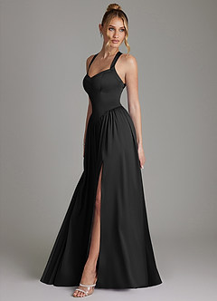 Azazie Francis Bridesmaid Dresses Black A-Line Corset Stretch Satin Dress image6