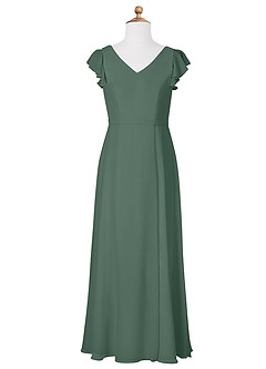 Azazie Claudine Junior Sea Moss A-Line Pleated Chiffon Dress image5
