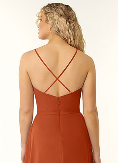 Azazie Naeem Bridesmaid Dresses Burnt Orange A-Line V-Neck Ruffle Chiffon Dress image5