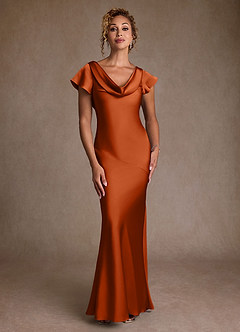 Azazie Shelby Mother of the Bride Dresses Burnt Orange Mermaid Pleated Stretch Satin Dress image4