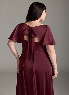 Azazie Kimber Bridesmaid Dresses Cabernet A-Line Ruched Stretch Satin Dress image12