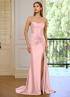 Verdellia Pink Asymmetrical Rhinestone Straps Prom Dress image2