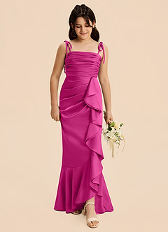 Azazie Ryan Junior Jurk van Stretch Satijn met Kolom Strik Fuchsia image7