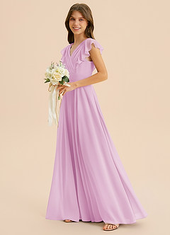 Azazie Anysa Junior Candy Pink A-Line Ruched Chiffon Dress image6