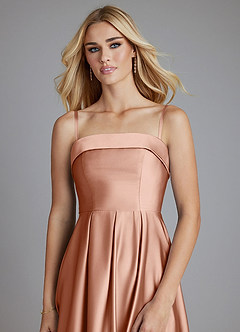 Azazie Lucienne Vestidos de damas de honor Vestido de Oro Rosa de Satén Elástico de Corte en A Convertible con Sin tirantes image5