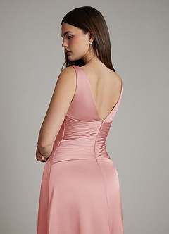 Azazie Pauline Finale sale Jurk van Stretch Satijn met A-lijn Geplooide Blushing Pink image4