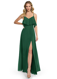 Azazie Jean Bridesmaid Dresses Dark Green A-Line Chiffon Convertible Dress image1