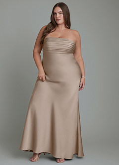 Azazie Saylor Vestidos de damas de honor Vestido Gris Pardo de Satén Elástico de Corte Sirena con Palabra de honor image1