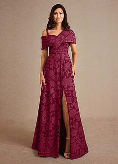 Azazie Milton vestidos de madre de la novia Vestido de Borgoña de Devorado Floral de Corte En A con Plisado image6