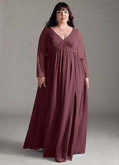 Azazie Teton Maternity Bridesmaid Dresses A-Line Long Sleeve Chiffon Floor-Length Dress image9