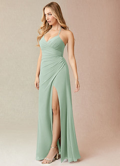 Azazie Miya Bridesmaid Dresses Agave Sheath Pleated Chiffon Dress image3