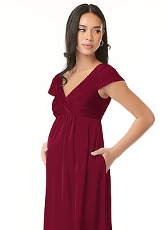Azazie Allessia vestidos de dama de honor de maternidad Vestido de Corte En A Plisado Hasta el suelo Satén Elástico image6