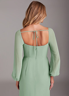 Azazie Charissa Bridesmaid Dresses Agave Sheath Long Sleeve Chiffon Dress image2