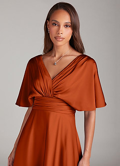 Azazie Pamela Bridesmaid Dresses Paprika A-Line Pleated Stretch Satin Dress image5