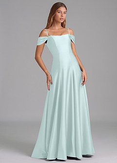 Azazie Seriana Suknie dla druhen Linia A Zza ramienia Satyna elastyczna Do ziemi Sukienka image6