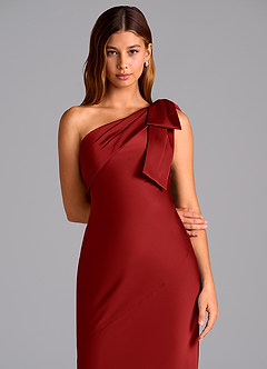 Azazie Yuanna Bridesmaid Dresses Pomegranate Mermaid One Shoulder Stretch Satin Dress image7