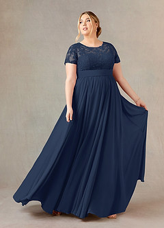 Azazie Annette Mother of the Bride Dresses Dark Navy A-Line Lace Chiffon Dress image7