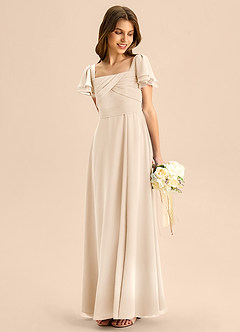 Azazie Azey Junior Jurk van Chiffon met A-Lijn Ruches Wit Albast image3