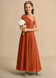Azazie Guppy Girls Formal Flower Girl Dresses Burnt Orange A-Line One Shoulder Chiffon Dress image6