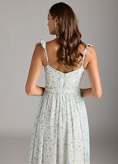 Azazie Nalin Bridesmaid Dresses Blue And White Ditsy Floral A-Line Ruched Chiffon Dress image7