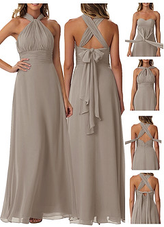 Azazie Fifi Vestidos de damas de honor Vestido de Gris Pardo de Gasa de Corte En A Convertible con Sin tirantes image9