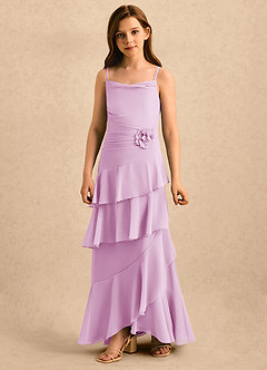 Azazie Indiah Girls Formal vestidos de niña de las flores Vestido Rosa Caramelo de Gasa de Corte en A con Drapeado image5