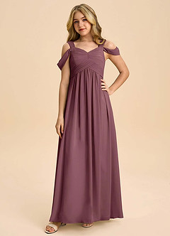 Azazie Lianne Junior Sangria A-Line Off the Shoulder Chiffon Dress image3